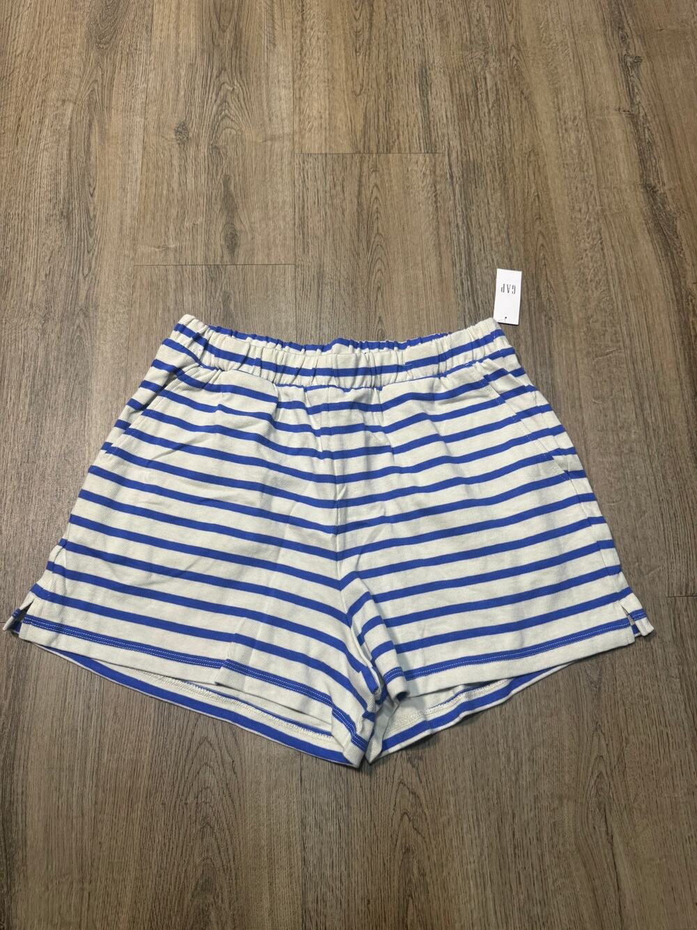 GAP Women's White and Blue Striped Athletic Lounge Shorts